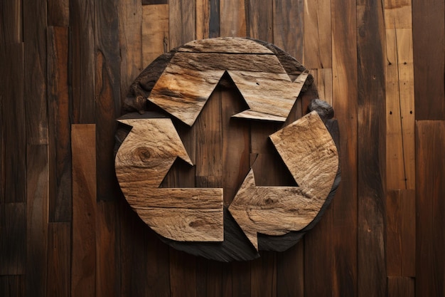 ícone de reciclagem em fundo de madeira ai generativo